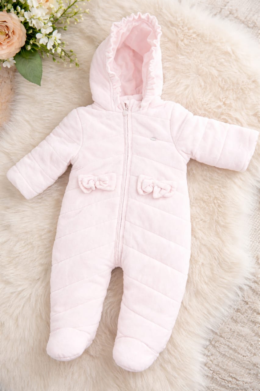 Baby Pink Hooded Padded Snowsuit – Winter One Piece Romper