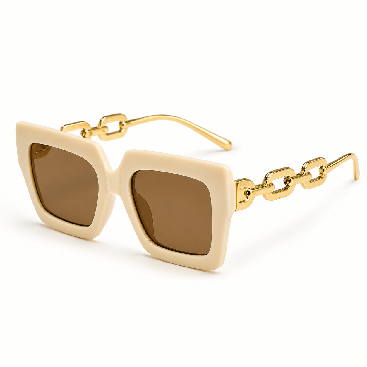 SHEIN Women’s Ivory Square Sunglasses – Gold Chain Arm Fashion Sunglasses, SHEIN Fast Delivery in 5 Days