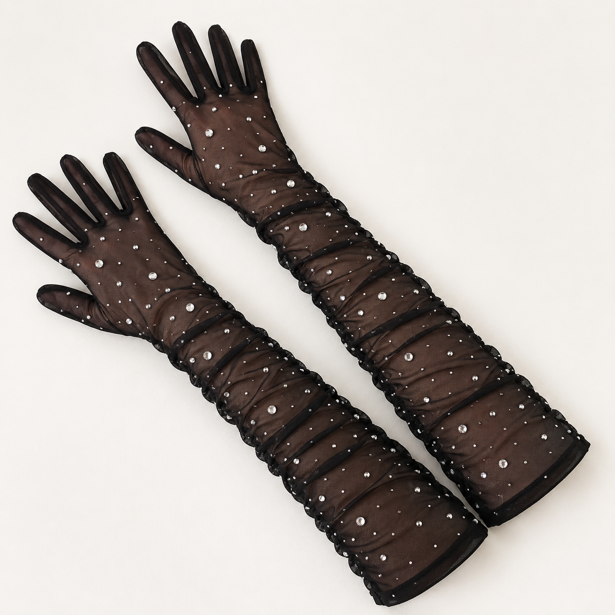 SHEIN Women’s Black Rhinestone Mesh Gloves – Long Sheer Party Gloves, SHEIN Fast Delivery in 5 Days