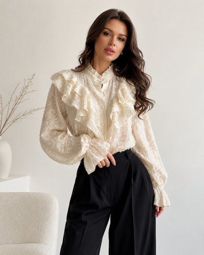 Cream Lace Ruffle High Neck Blouse – SHEIN Fast Delivery in 5 Days