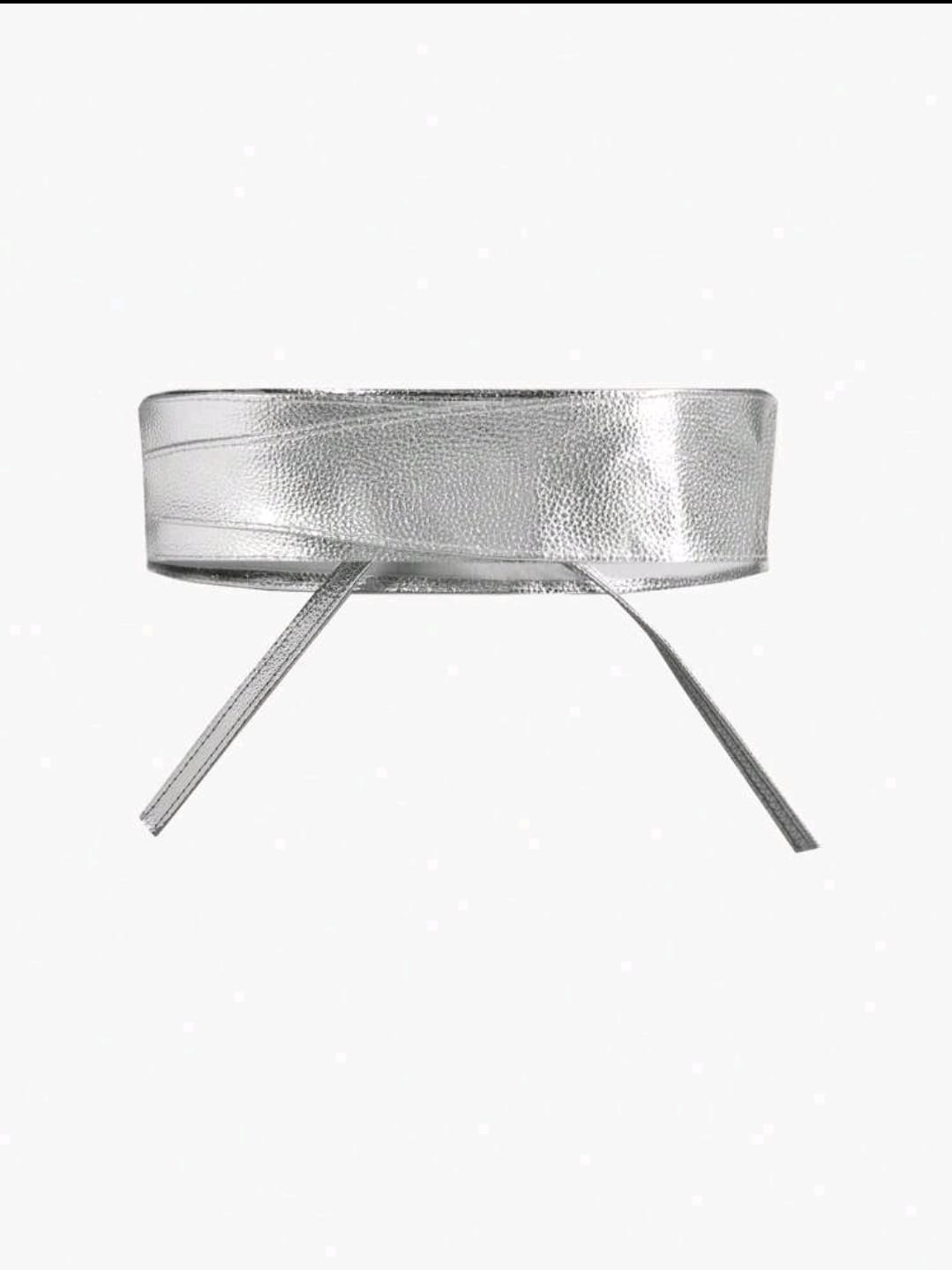 Silver Metallic Bow Tie Waist Belt for Women
