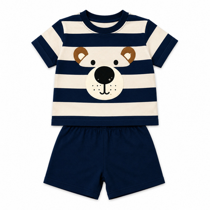 Boys Navy Striped Bear T-Shirt and Shorts Set – SHEIN Fast Delivery in 5 Days