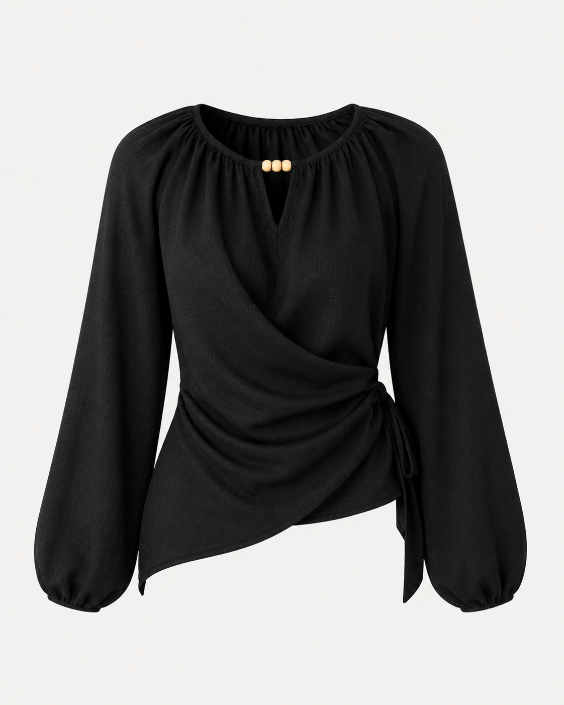 SHEIN Fast Delivery Wrap Front Long Sleeve Blouse – Navy Blue & Black