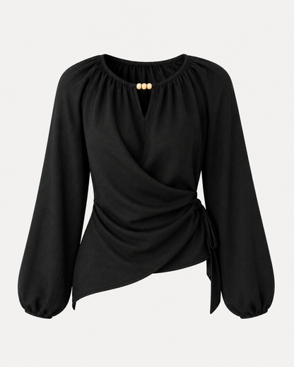 SHEIN Fast Delivery Wrap Front Long Sleeve Blouse – Navy Blue & Black