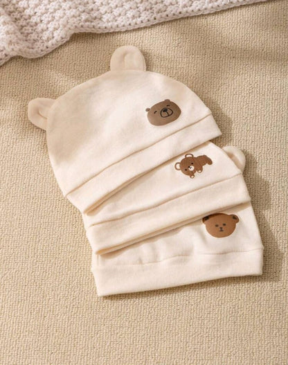 Baby Beige Bear Cotton Hat – Soft Newborn Cap with Ears