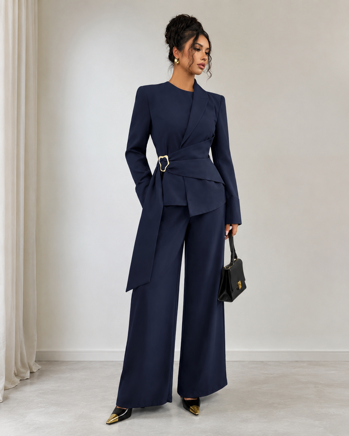 Navy Blue Buckle Detail Two Piece Pants Set – SHEIN Fast Delivery in 5 Days