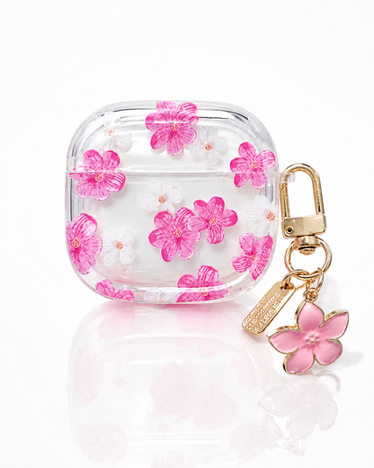 Clear Floral AirPods Case with Pink Flower Keychain