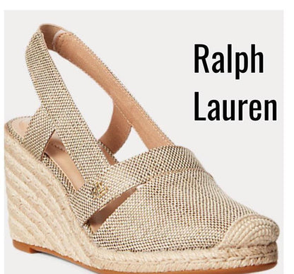 Original Ralph Lauren Women’s Beige Espadrille Wedge Sandals – Slingback Woven Summer Shoes from UAE