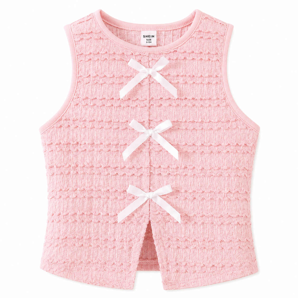 Girls Pink Textured Bow Front Sleeveless Top