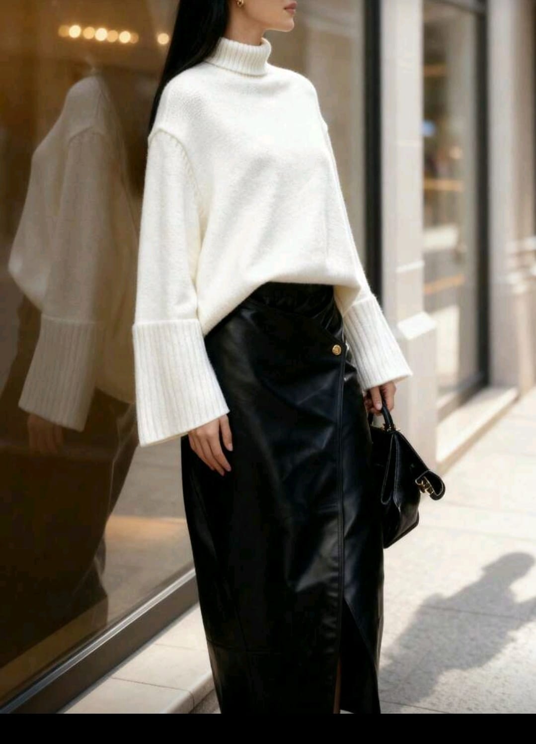 Women White Turtleneck Knit Sweater â€“ Soft Loose Fit Winter Pullover