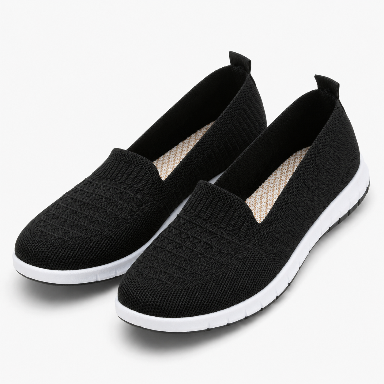 Women’s Black Knit Slip-On Walking Shoes