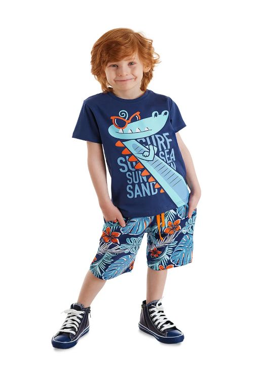 Boys Navy Crocodile Print T-Shirt and Tropical Shorts Set