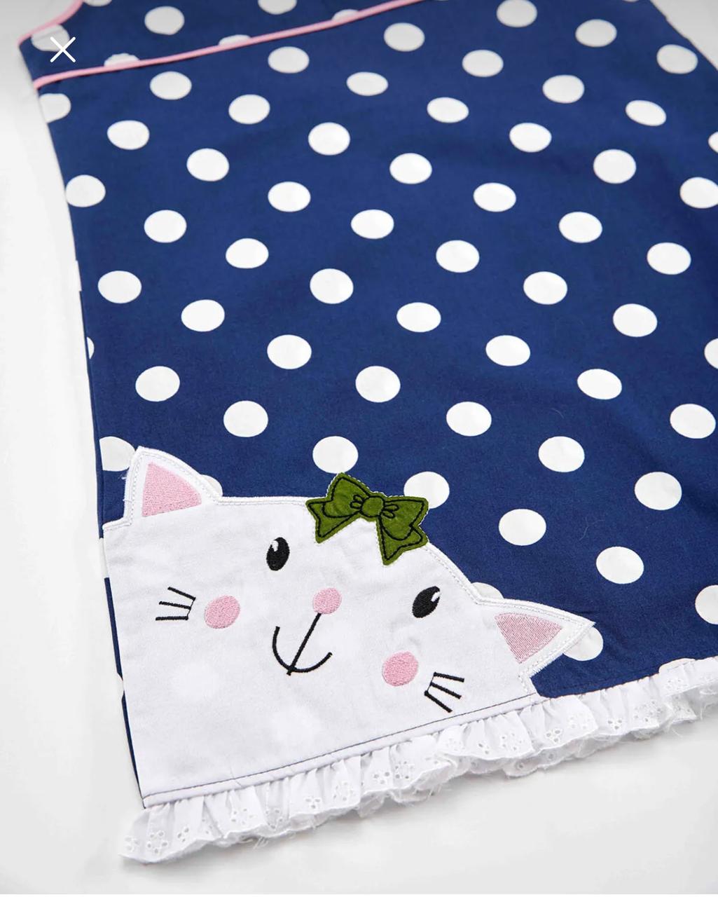 Girls’ Denokids Navy Polka Dot Cat Dress – 100% Cotton Sleeveless Summer Dress