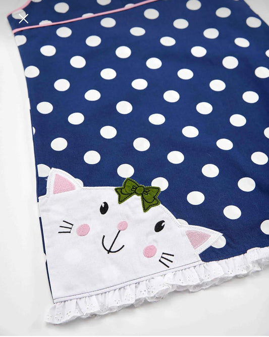 Girls’ Denokids Navy Polka Dot Cat Dress – 100% Cotton Sleeveless Summer Dress