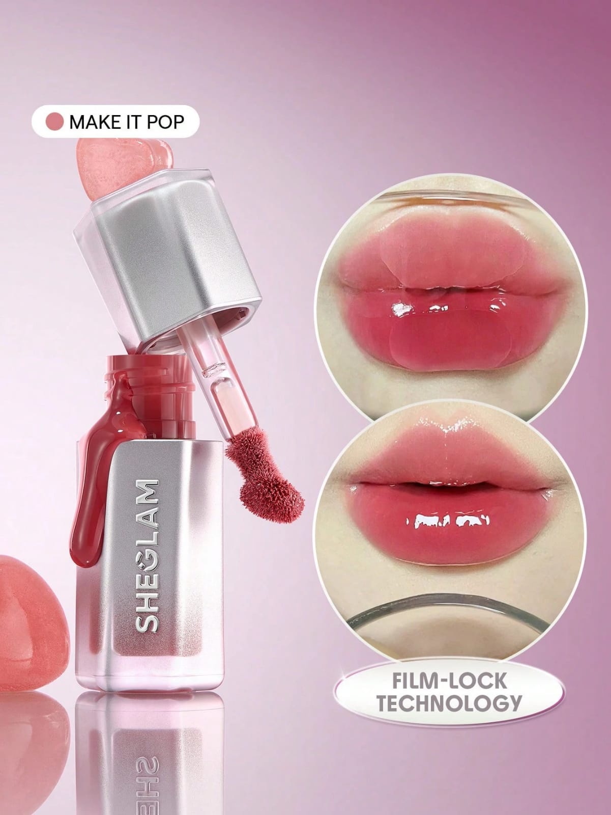 SHEGLAM Film-Lock Lip Gloss Set – Glossy Lip Color – Strawberry Milk, High Key, Brunch Babe & Make It Pop