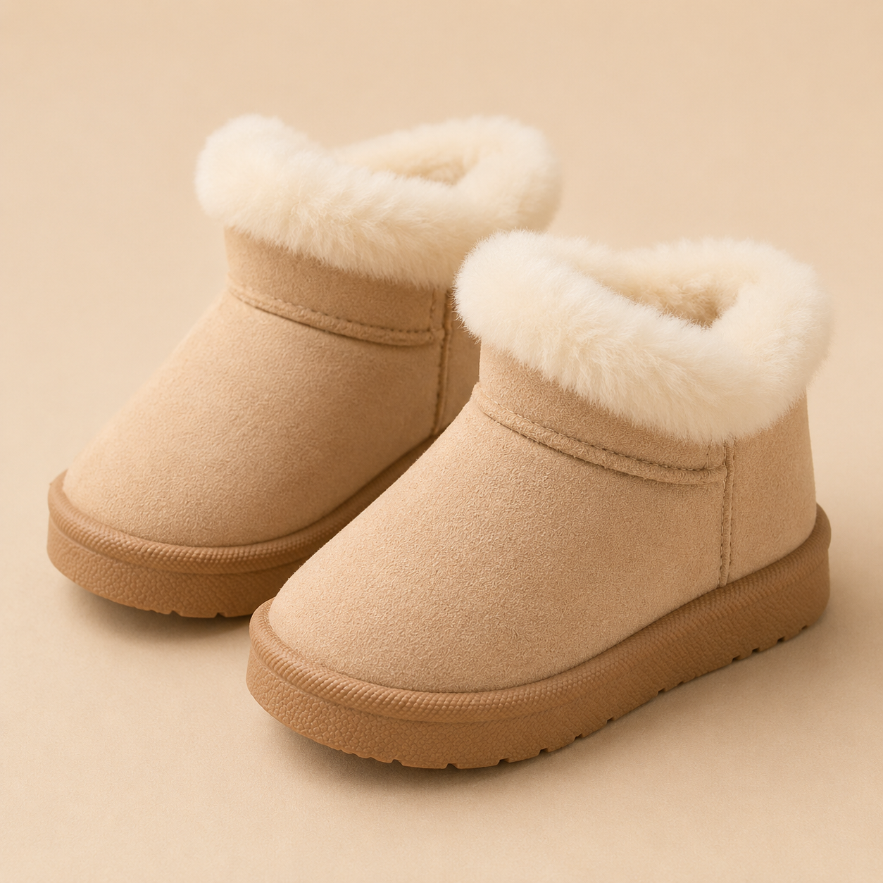 Girls Beige Fur Lined Winter Boots