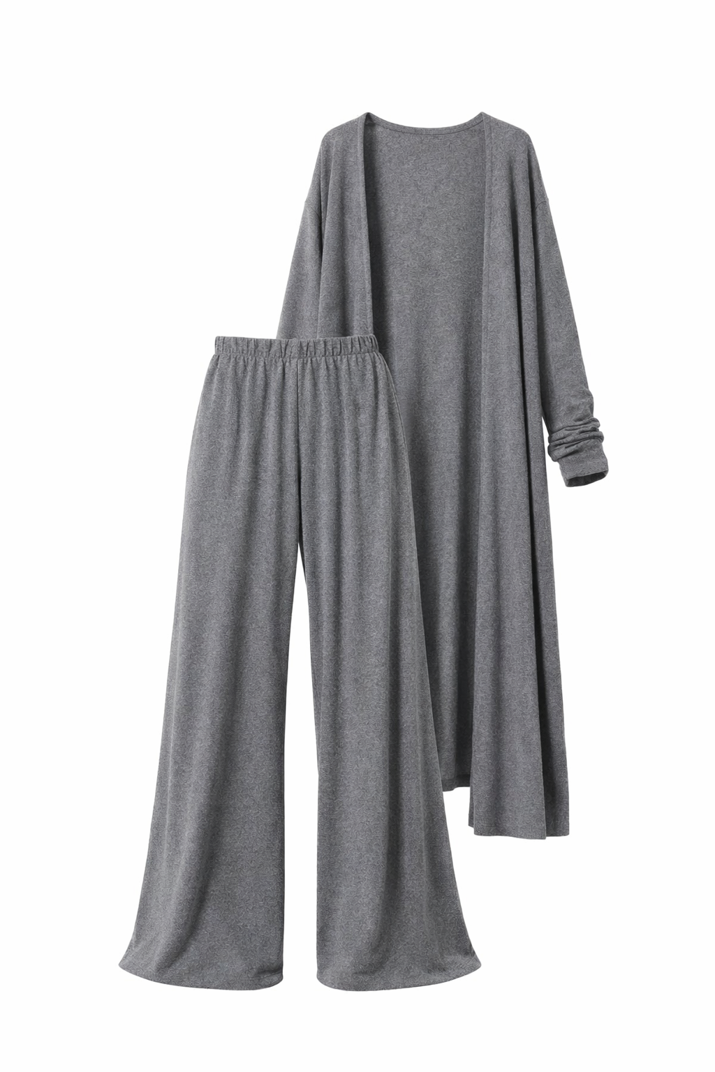 Women’s Grey Wide Leg Lounge Pants with Long Open Cardigan Set – Soft Relaxed Two Piece Outfit