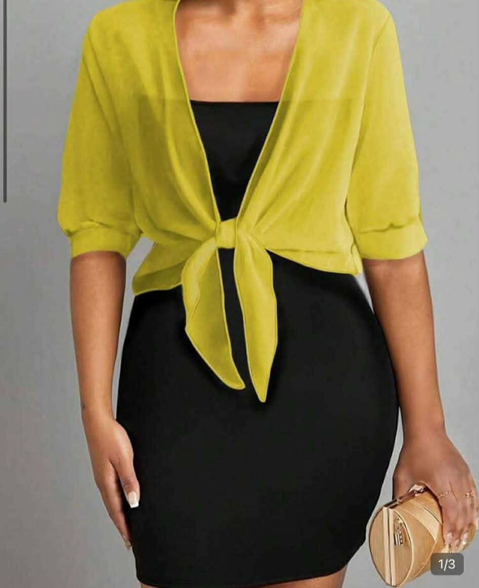 Women’s Yellow Tie-Front Shrug Cardigan – SHEIN Fast Delivery in 5 Days