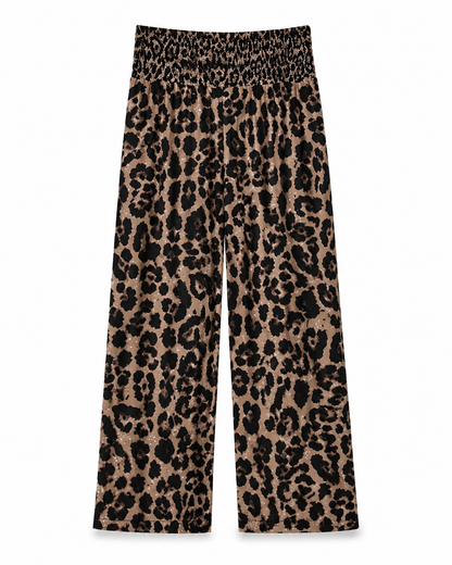 Women’s Leopard Print Wide Leg Pants – Crepe Style Relaxed Palazzo Pants