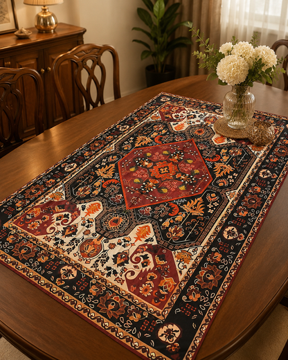 Bohemian Red Black Floral Geometric Table Cover 90 x 140 cm