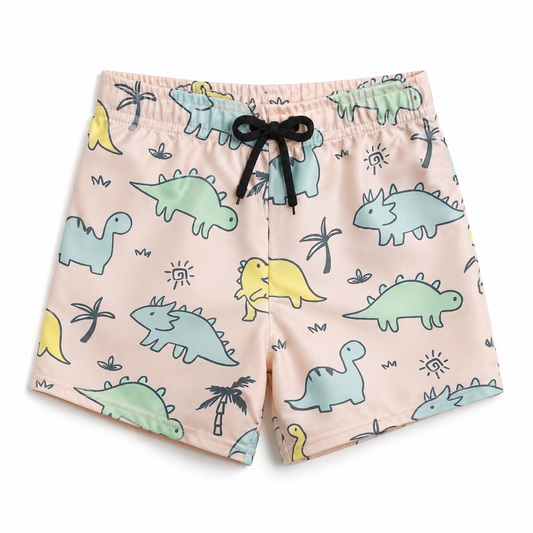 Kids Pink Dinosaur Print Swim Shorts