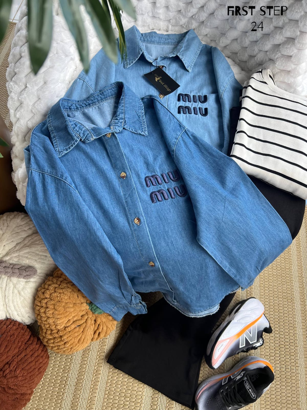 Wash Embroidered Denim Shirt for Women – Oversized Button Front Casual Long Sleeve Jean Shirt – Trendy Streetwear Top