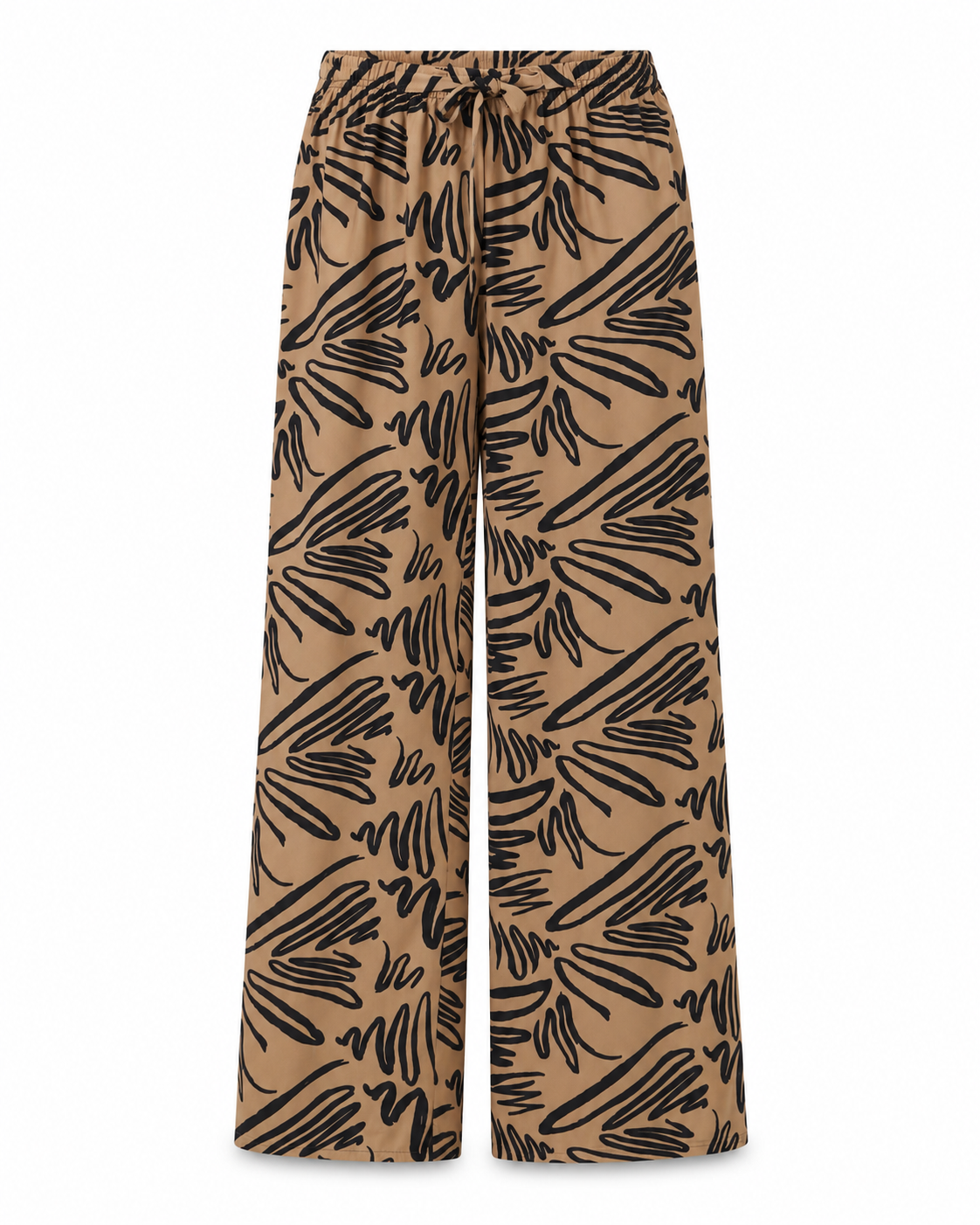 Women’s Trendyol Beige Abstract Print Wide Leg Pants – Viscose Drawstring Palazzo Pants