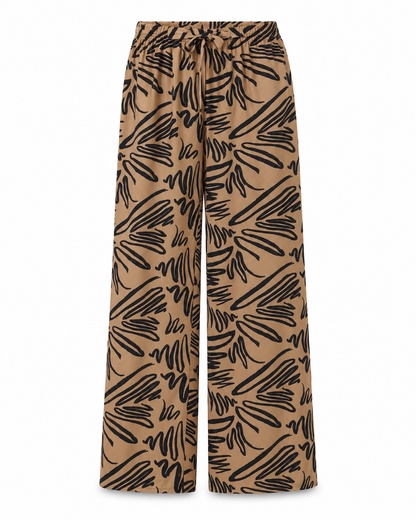 Women’s Trendyol Beige Abstract Print Wide Leg Pants – Viscose Drawstring Palazzo Pants
