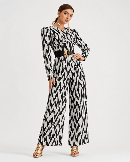Monochrome Zigzag Wide Leg Jumpsuit for Women