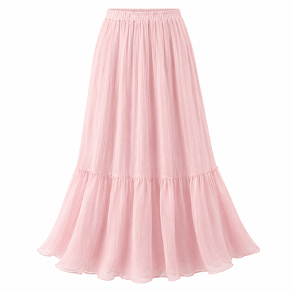 Pink High Waist Ruffle Hem Maxi Skirt