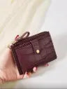 Women’s Burgundy Crocodile Pattern Mini Wallet – Elegant Small Zip Card Holder
