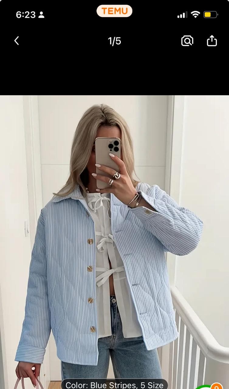 Women Striped Button Jacket with Relaxed Fit â€“ Blue & White
