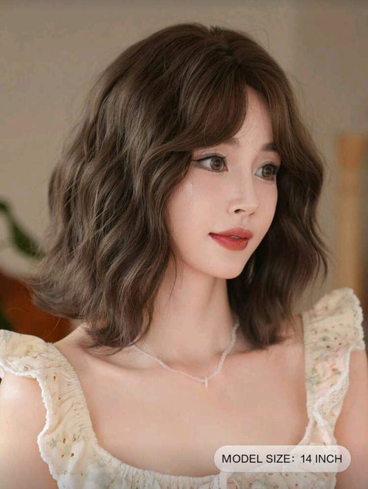 Womenâ€™s Short Wavy Bob Wig with Bangs â€“ 14 Inch