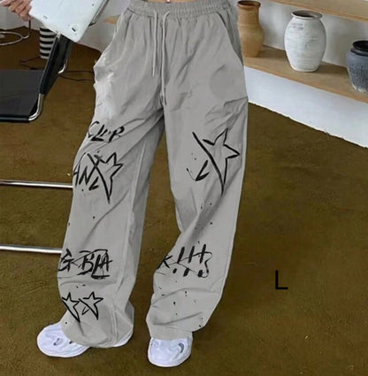 Grey Graffiti Wide Leg Pants – L Size, SHEIN Fast Delivery in 5 Days
