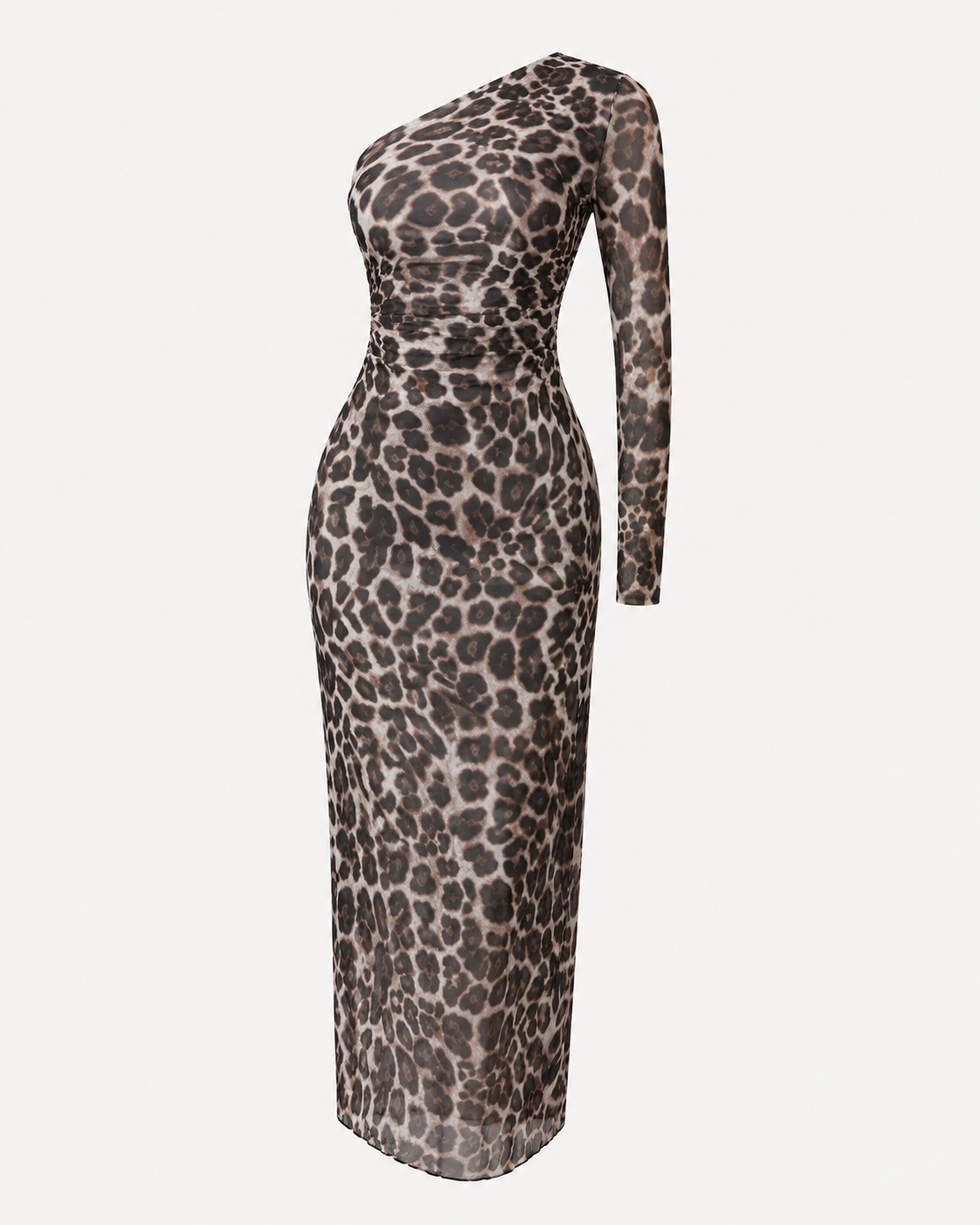 Elenzga One-Shoulder Leopard Print Maxi Dress