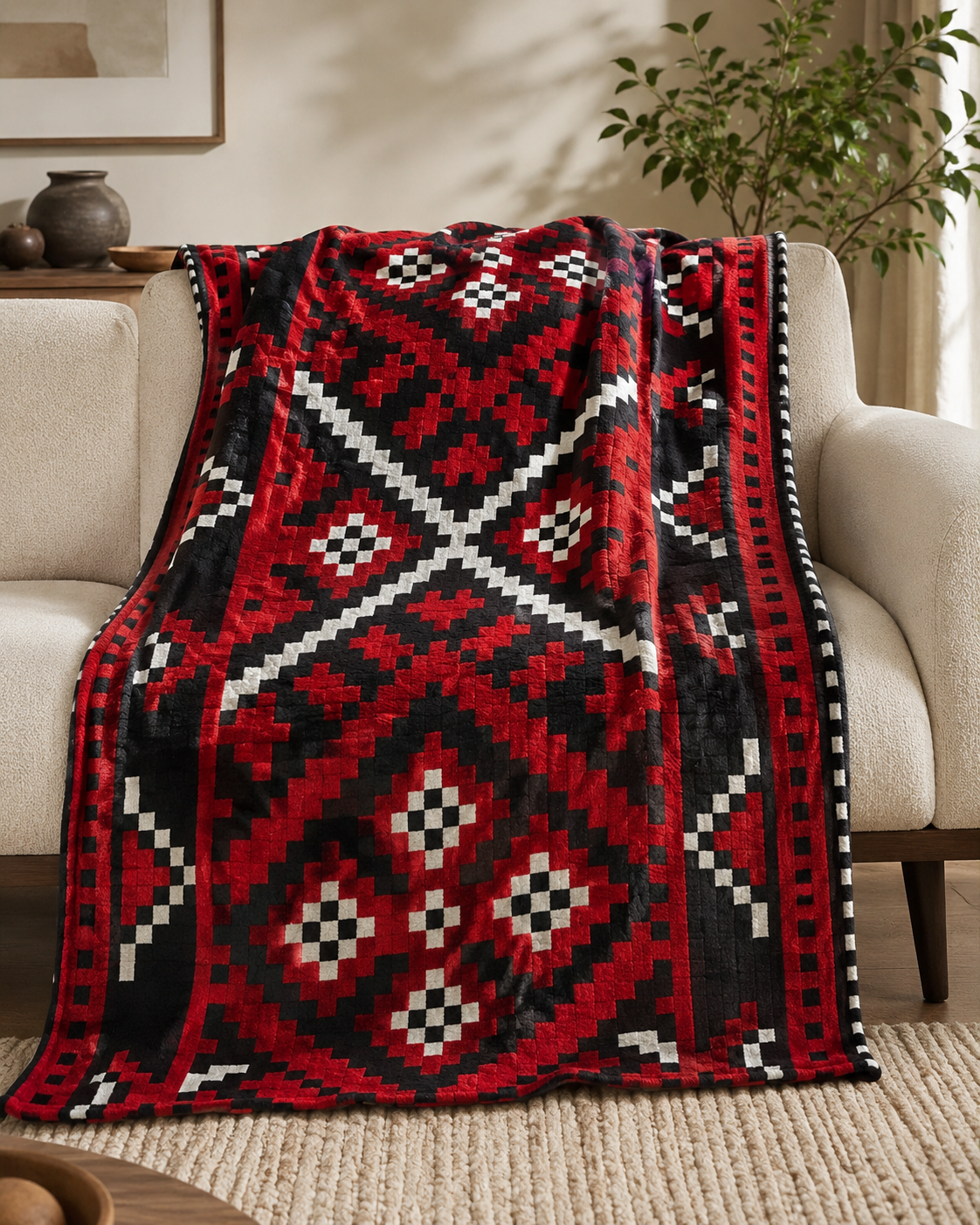 Red & Black Geometric Pattern Throw Blanket