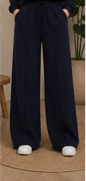 Women’s Navy Blue Wide Leg Drawstring Pants – Casual Loose Fit Trousers