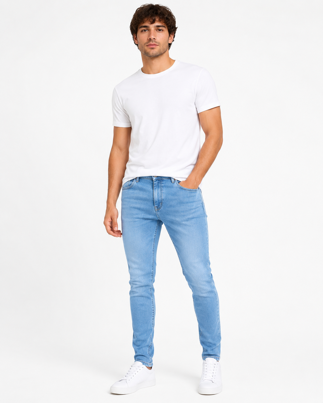 SHEIN Men’s Light Blue Slim Fit Jeans – Casual Stretch Denim Pants
