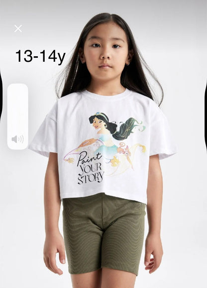 Defacto Girls White Princess Print Crop T-Shirt 13-14Y