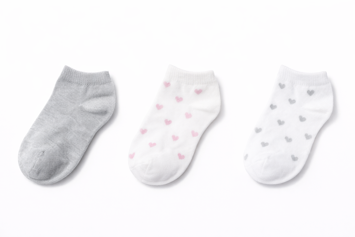 Ankle Socks – Soft Heart Print & Solid Color Short Socks