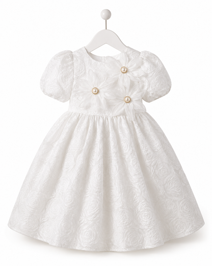 Elladie Kids Girls White Floral Applique Party Dress