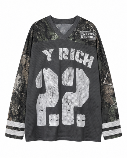 Women’s Grey Oversized Graphic Jersey Top, Long Sleeve Streetwear Pullover