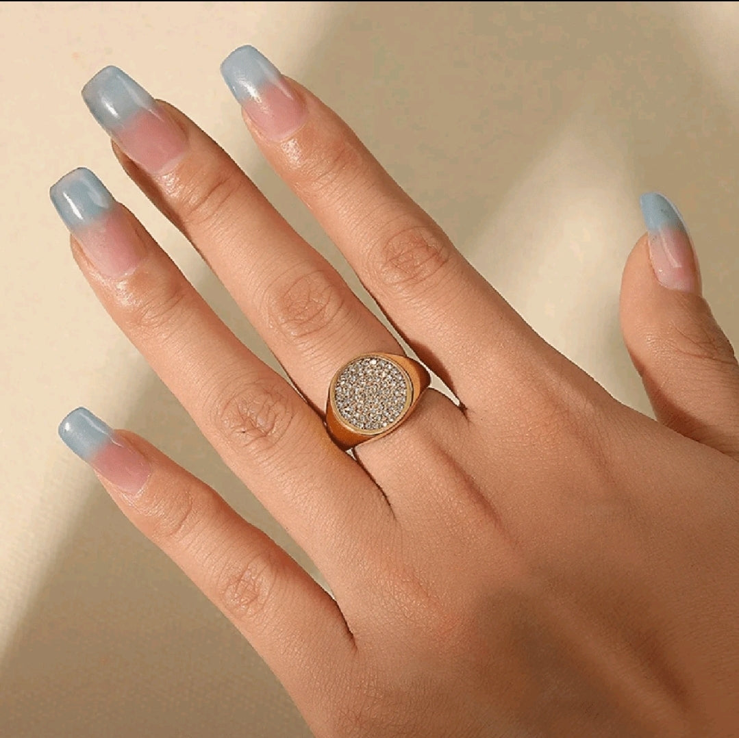 SHEIN Fast Delivery Women’s Gold Round Rhinestone Ring