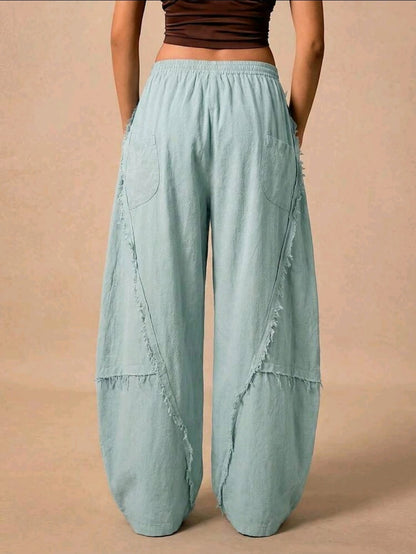 SHEIN Women Light Blue Frayed Wide Leg Pants