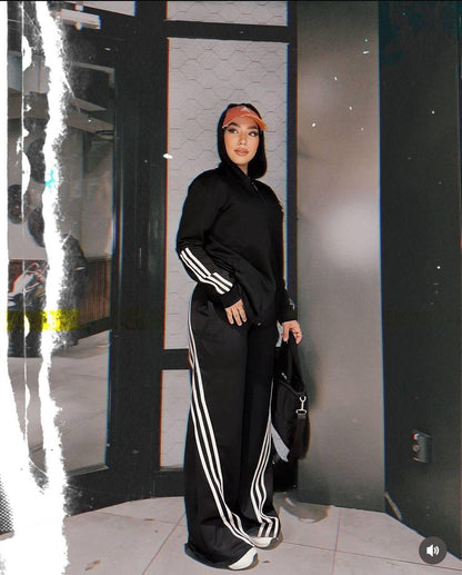 Women’s Oversized Wide Leg Track Pants – Casual Streetwear Side Stripe Joggers
