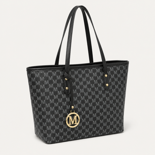 Black Monogram Print Tote Bag