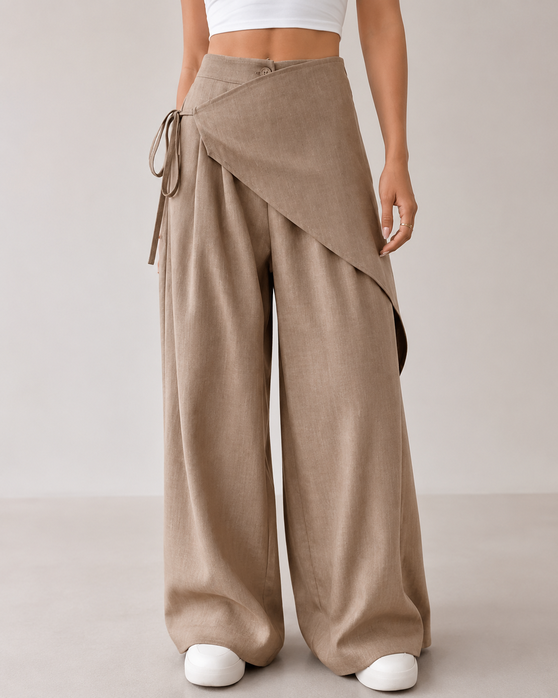 Mocha Brown Wrap Front Wide Leg Pants – SHEIN Fast Delivery in 5 Days