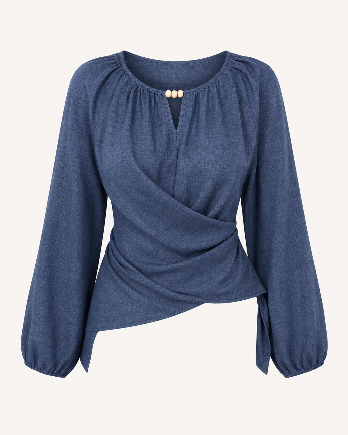 SHEIN Fast Delivery Wrap Front Long Sleeve Blouse – Navy Blue & Black