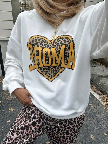 Women’s White Graphic Sweatshirt and Leopard Print Pants Set