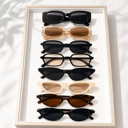 Women’s Sunglasses Collection – Mixed Retro Cat Eye & Rectangle Frames – Trendy Fashion Eyewear Set